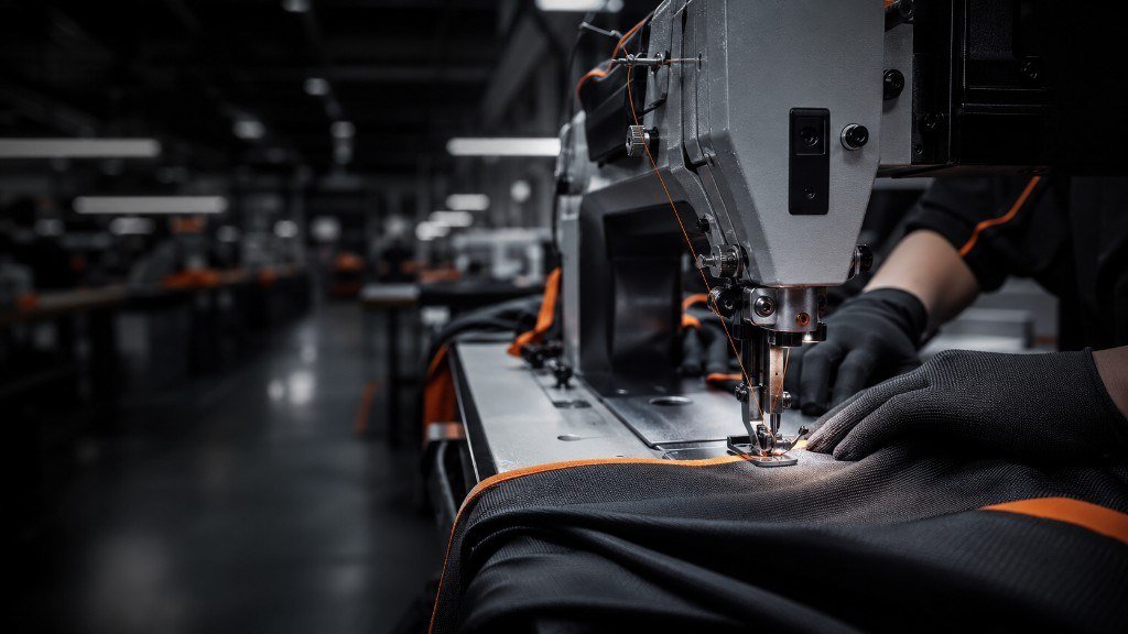 Industrial sewing line in production - Zypora Activewear Manufacturing Facility