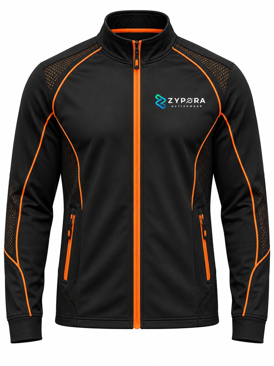 Training Jacket — Black / Orange Mesh by Zypora Activewear