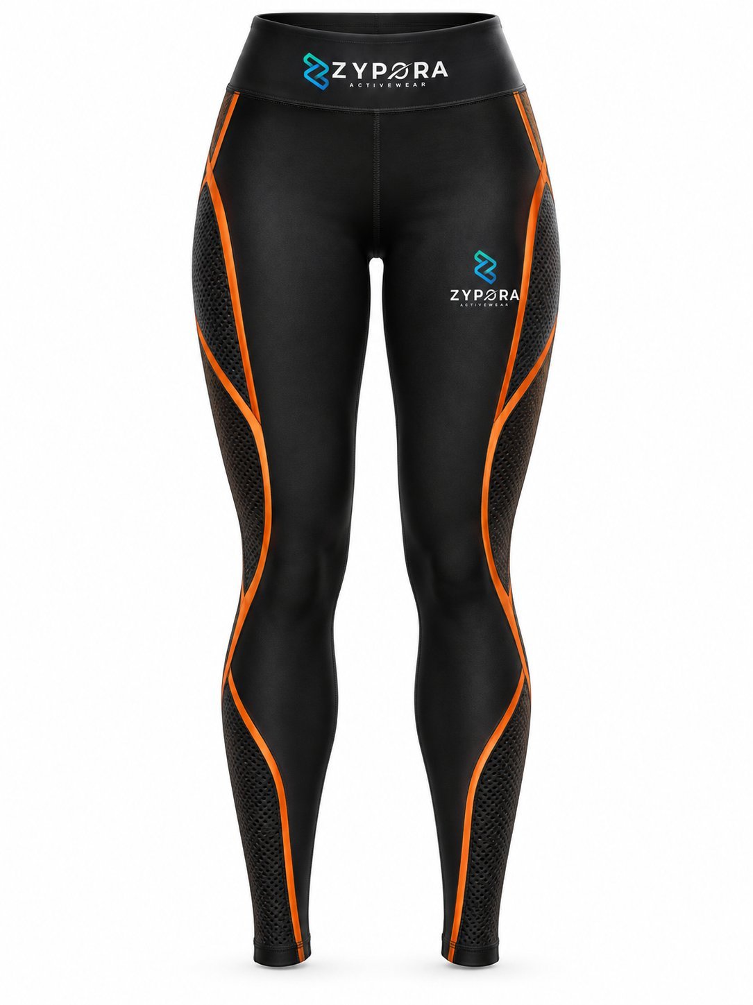 Leggings / Tights — Black / Orange Mesh by Zypora Activewear