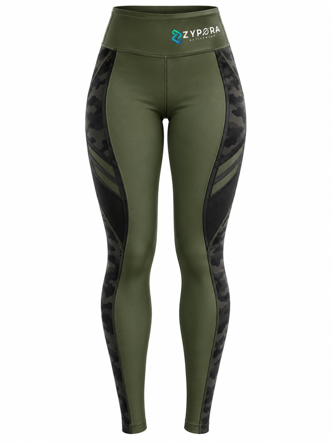 Leggings / Tights — Olive Camo Panel by Zypora Activewear