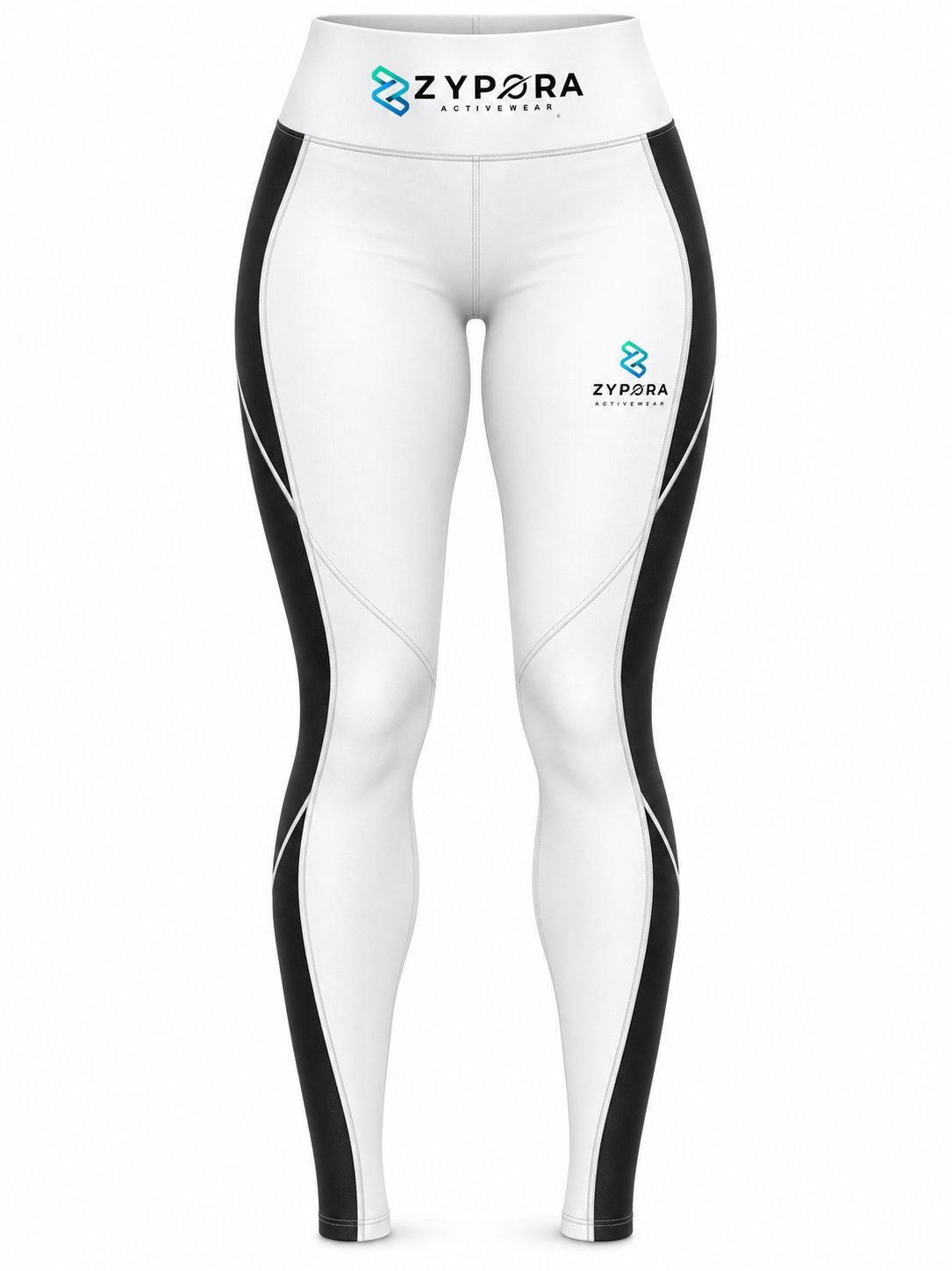 Leggings / Tights — White / Black Panel by Zypora Activewear