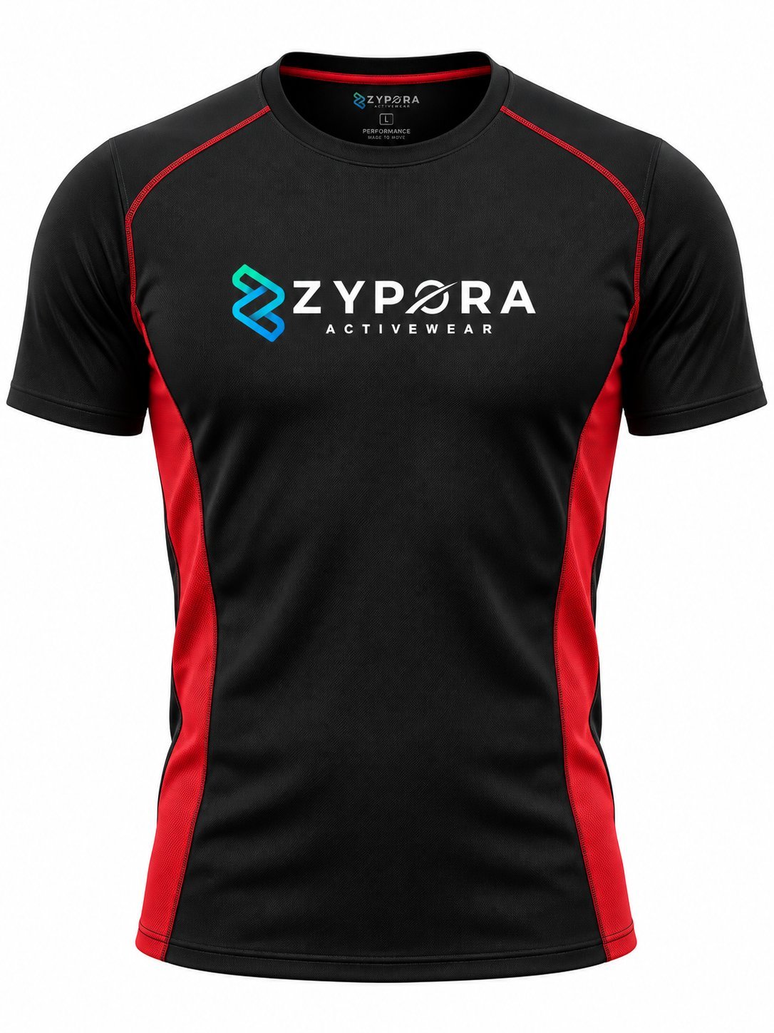 Performance T-Shirt — Black / Red Panel - Zypora Activewear Custom Manufacturing