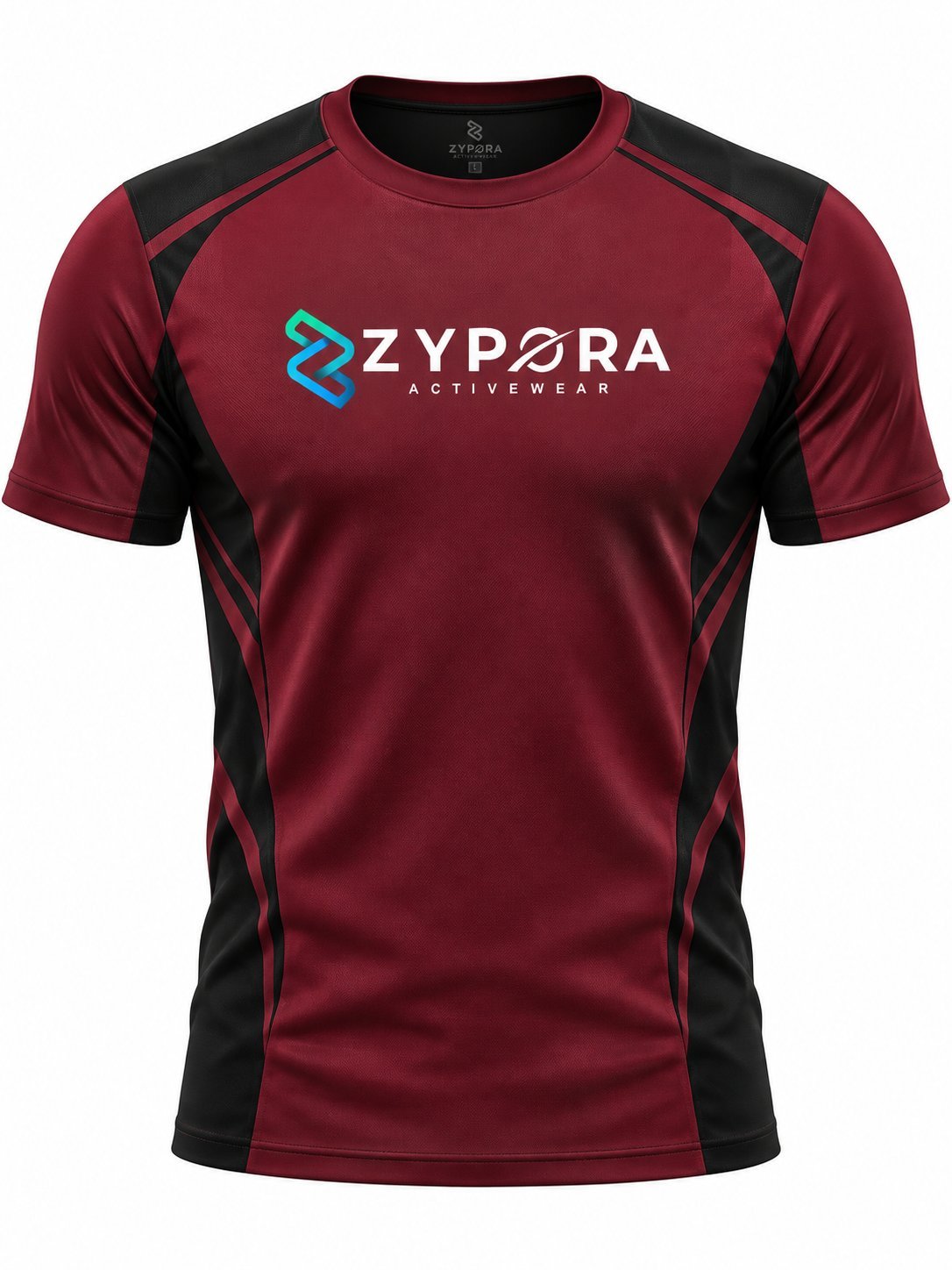 Performance T-Shirt — Burgundy / Black Panel by Zypora Activewear