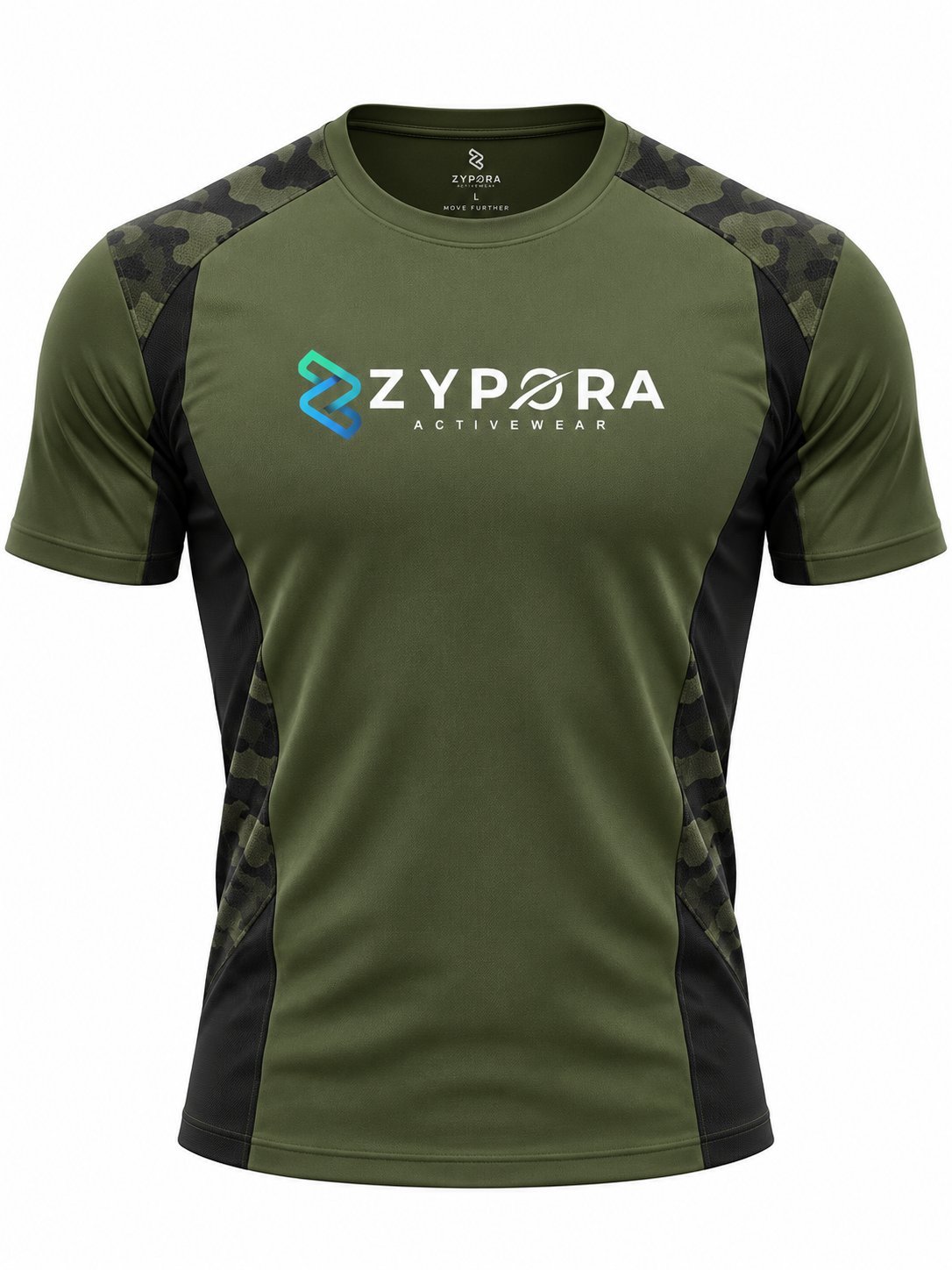 Performance T-Shirt — Olive Camo Panel by Zypora Activewear