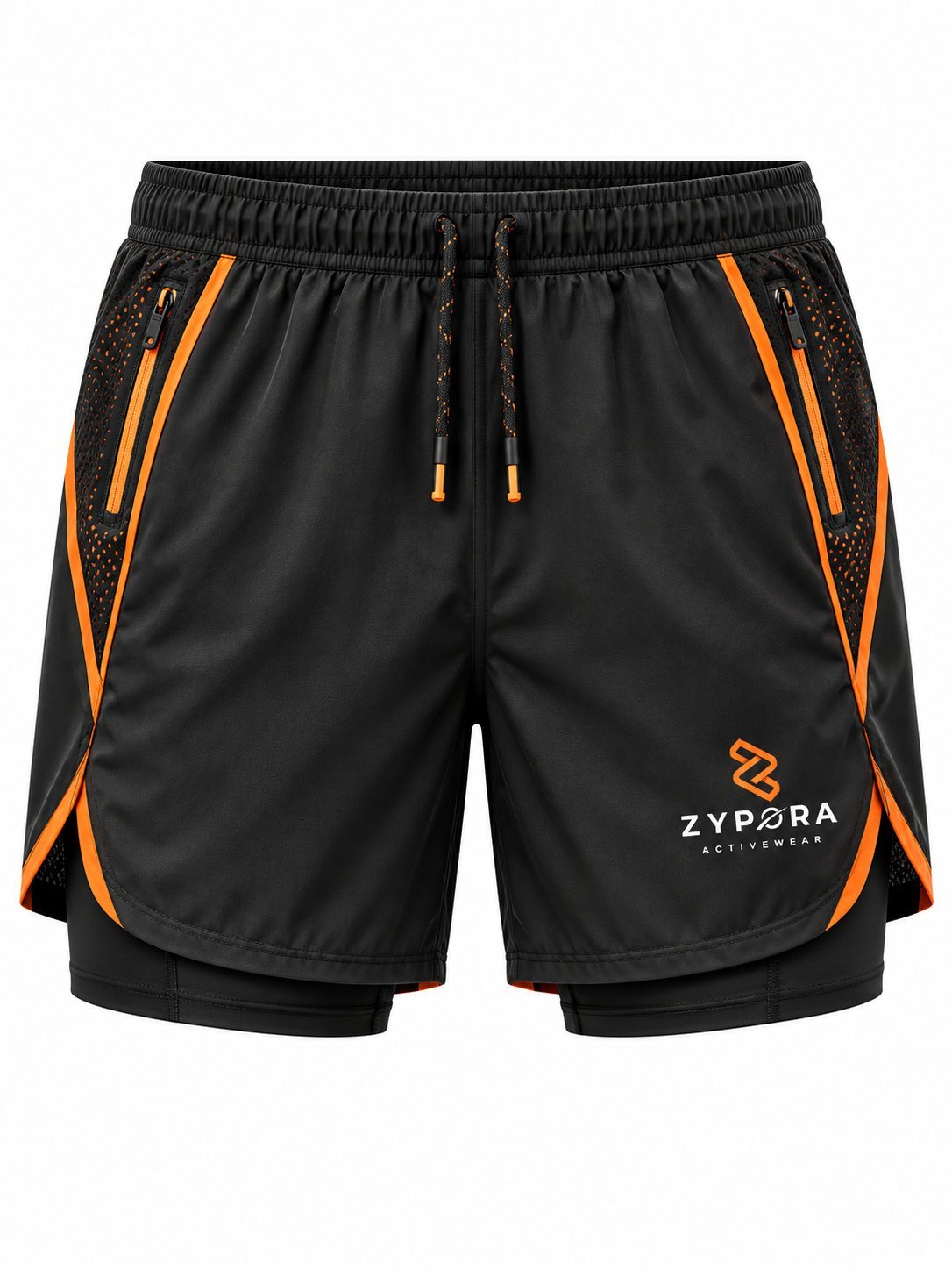 Running Shorts — Black / Orange Mesh by Zypora Activewear