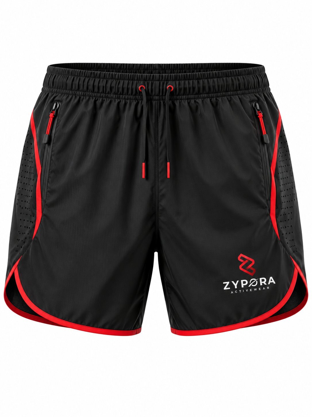 Running Shorts — Black / Red Panel - Zypora Activewear Custom Manufacturing