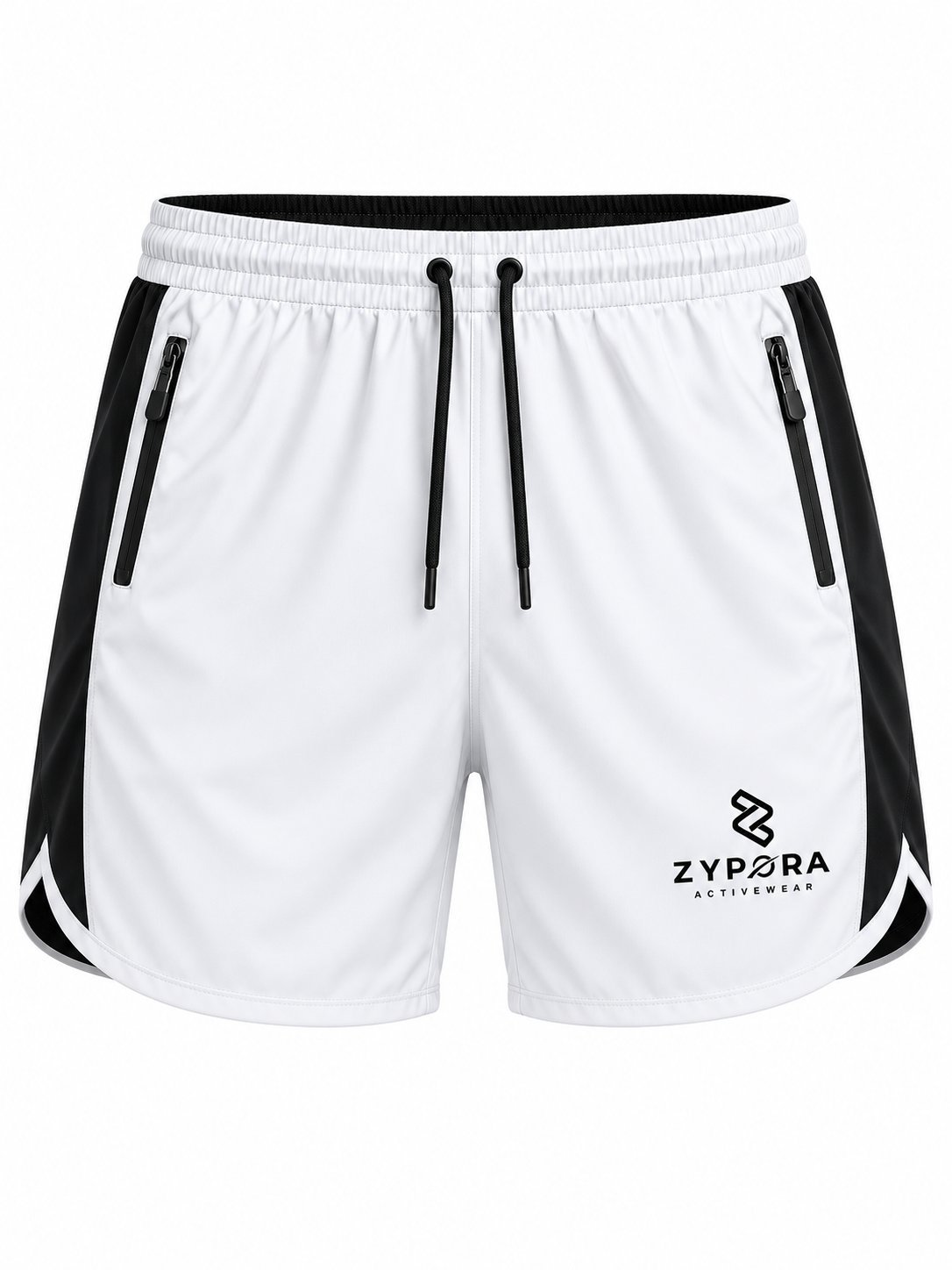 Running Shorts — White / Black Contrast by Zypora Activewear