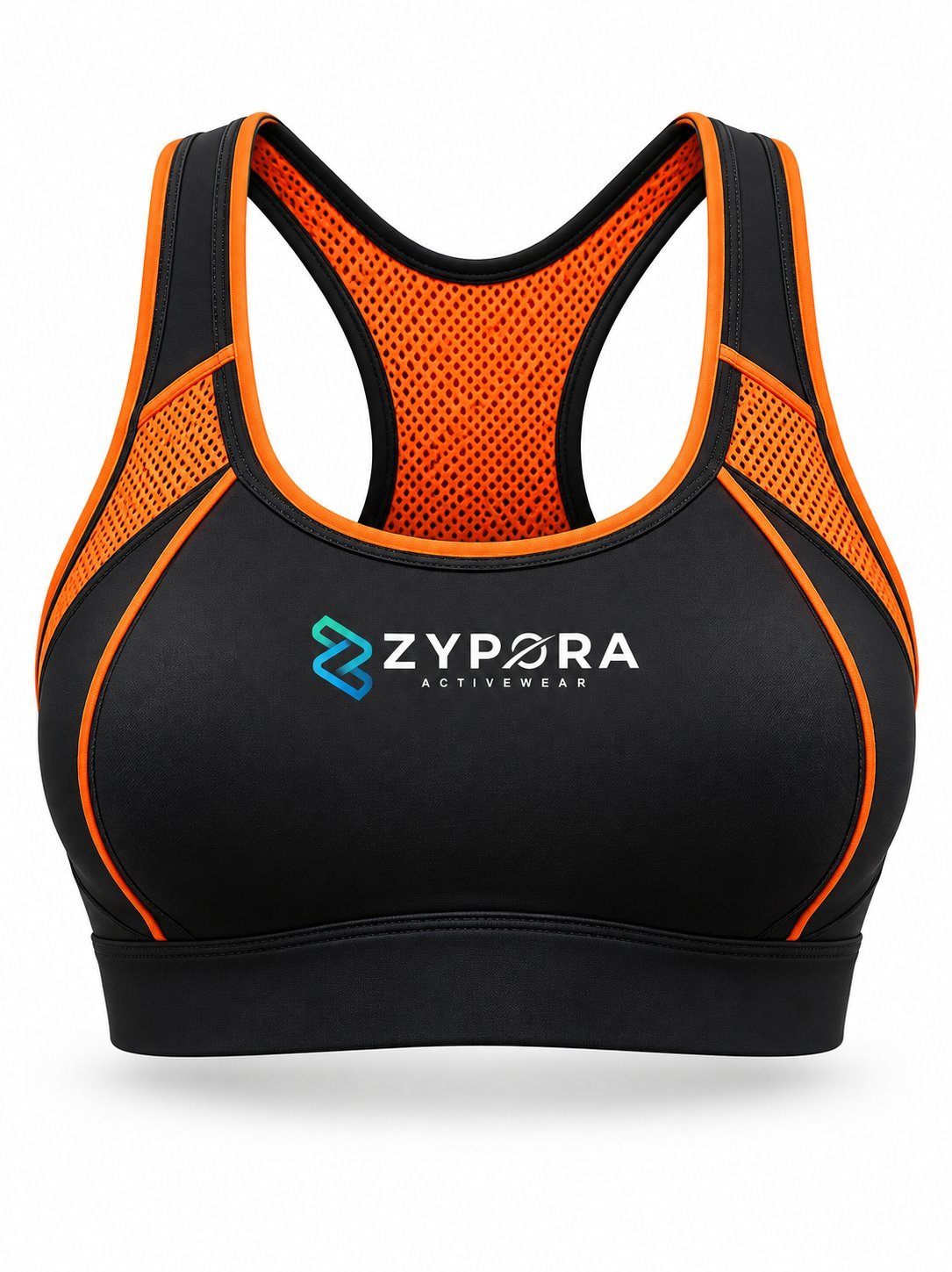 Sports Bra — Black / Orange Mesh by Zypora Activewear