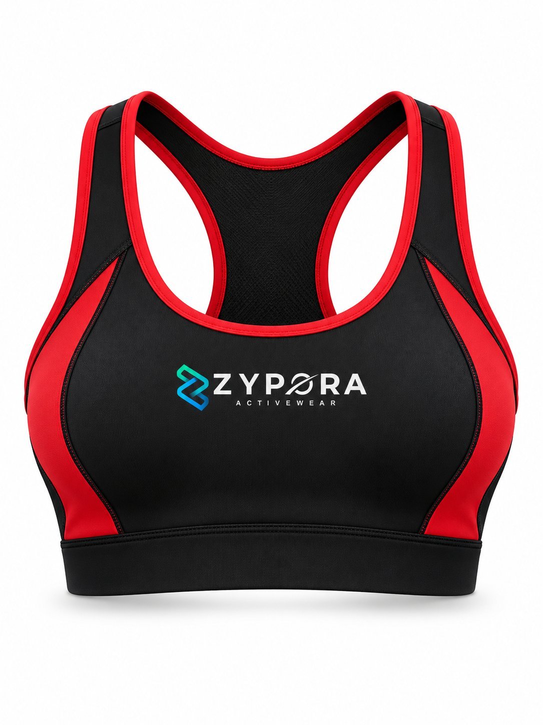 Sports Bra — Black / Red Panel - Zypora Activewear Custom Manufacturing