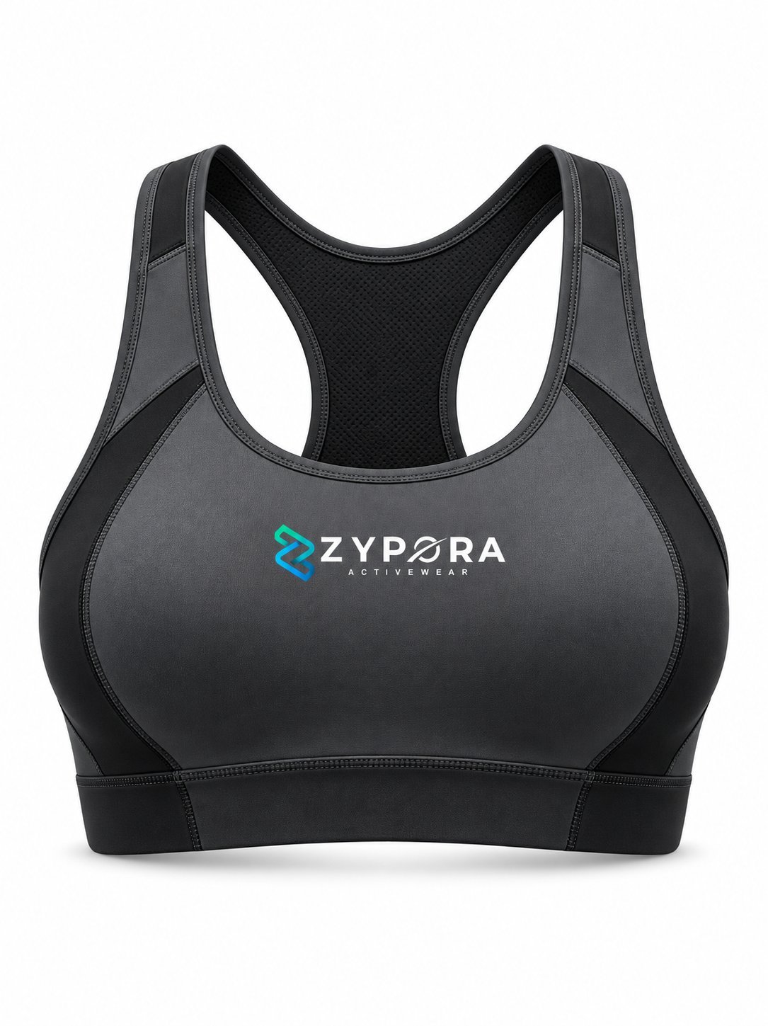 Sports Bra — Charcoal / Black - Zypora Activewear Custom Manufacturing