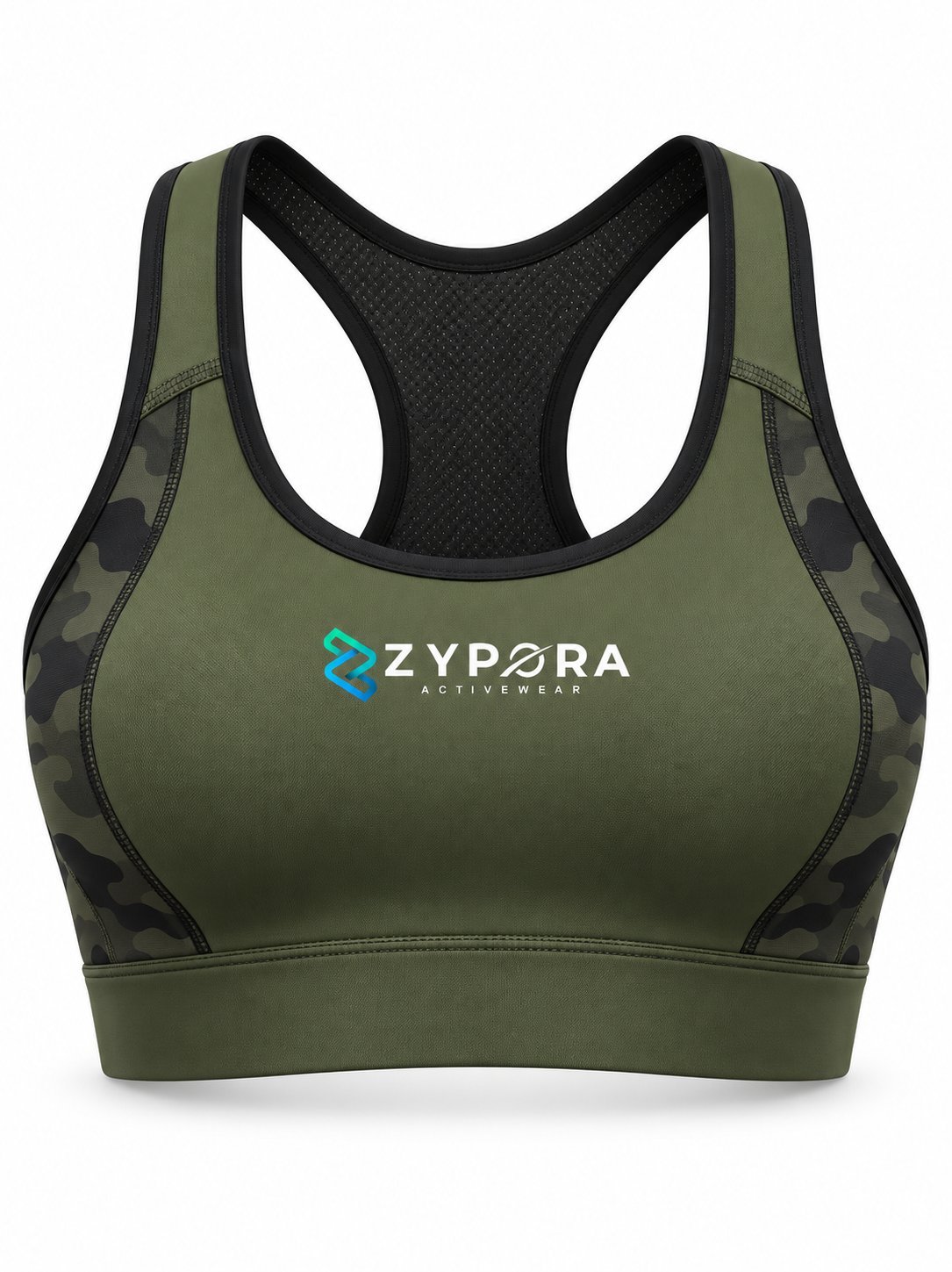 Sports Bra — Olive Camo Side by Zypora Activewear