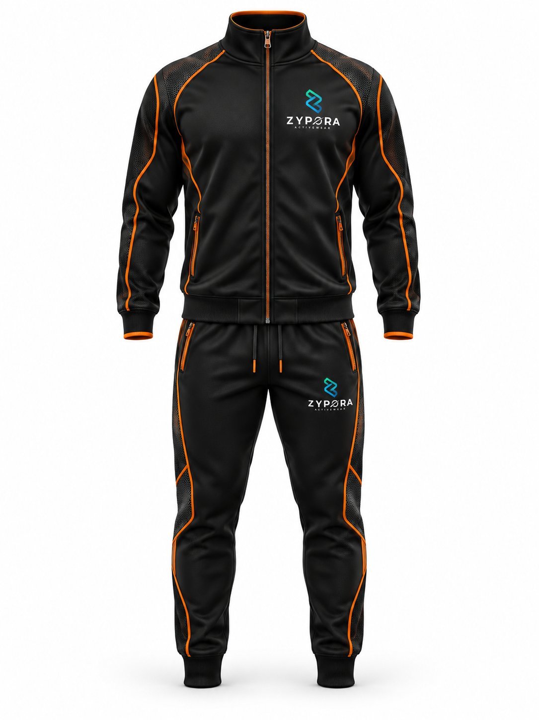 Tracksuit — Black / Orange Mesh by Zypora Activewear