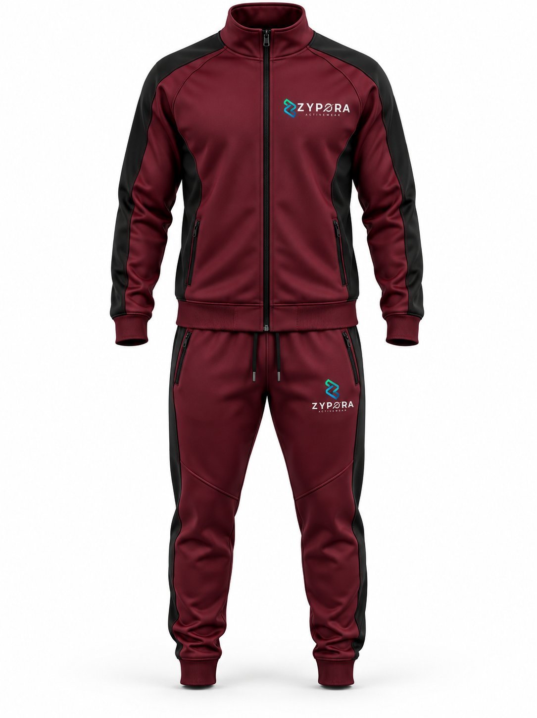 Tracksuit — Burgundy / Black Panel by Zypora Activewear