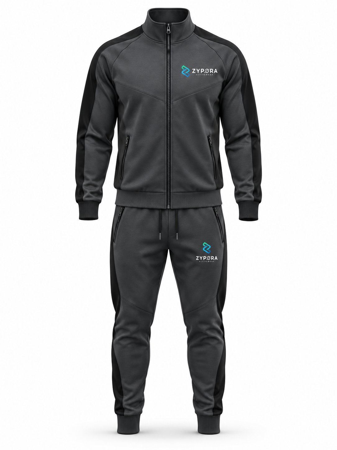 Tracksuit — Charcoal / Black Panel - Zypora Activewear Custom Manufacturing