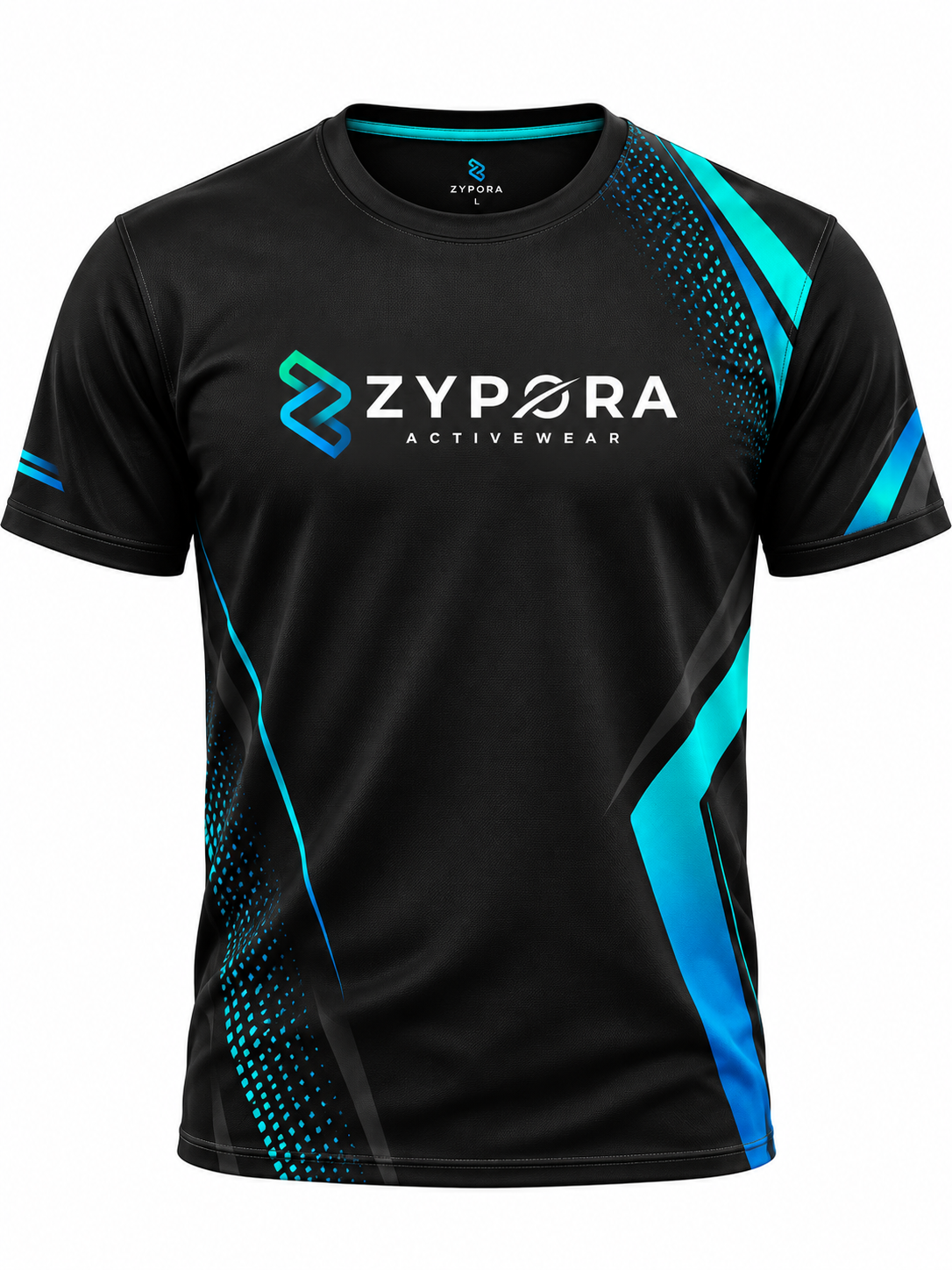 Custom Casual T-Shirt - Black Cyan Aero Panel - Zypora Activewear Custom Manufacturing