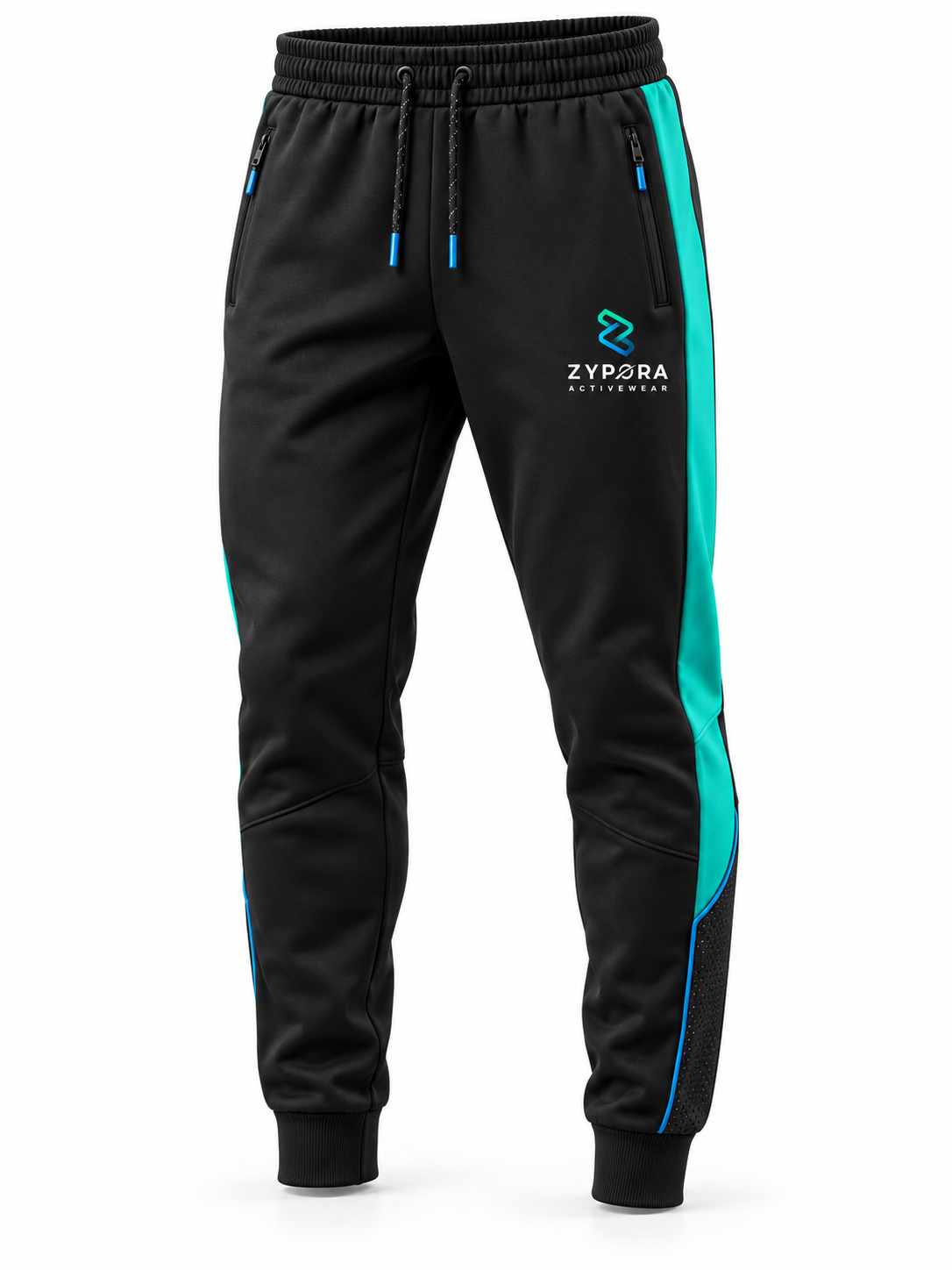 Custom Joggers - Black Teal Side Panel by Zypora Activewear
