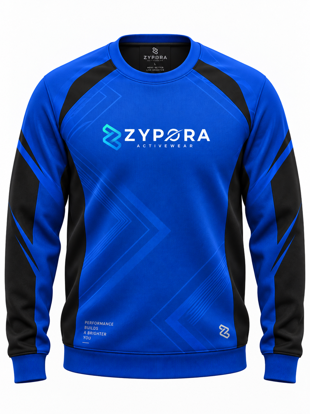 Custom Sweatshirts - Blue Black Performance Panel by Zypora Activewear