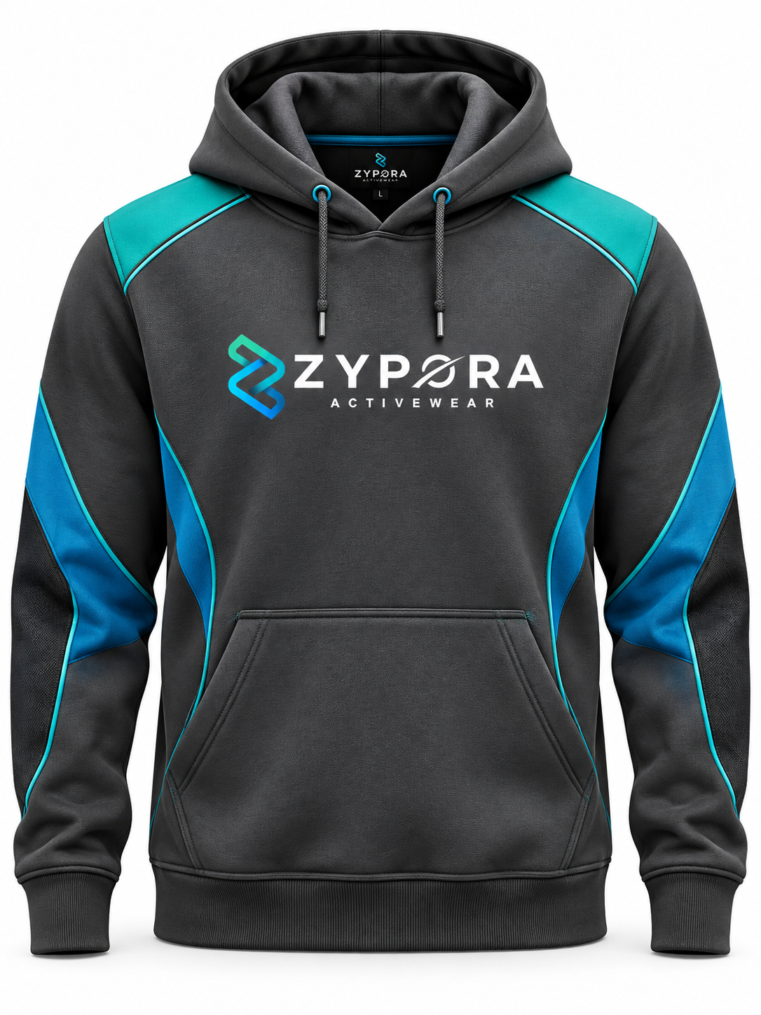 Custom Hoodie - Charcoal Cyan Performance Panel by Zypora Activewear