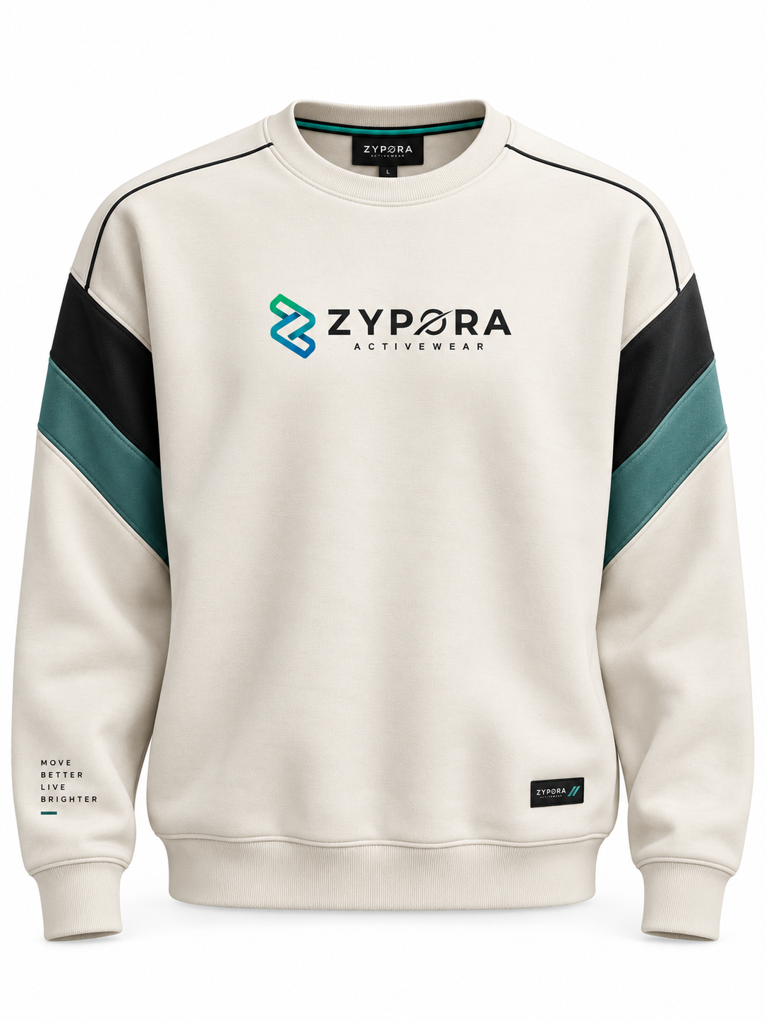 Custom Sweatshirt - Cream Teal Shoulder Panel by Zypora Activewear