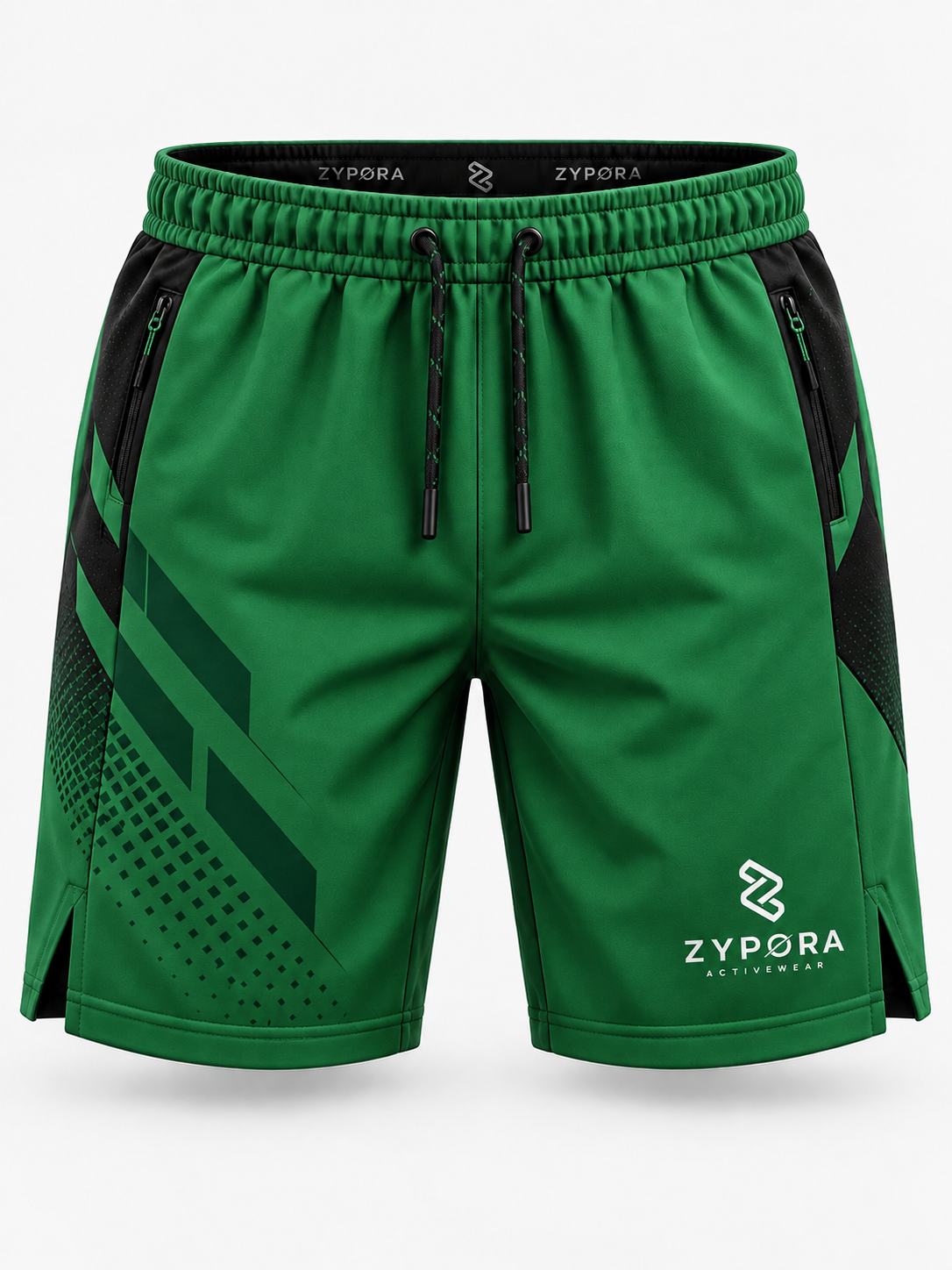 Green and black custom Casual Shorts by Zypora Activewear