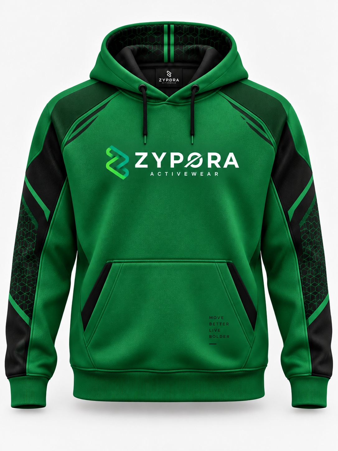 Green and black custom Hoodies by Zypora Activewear
