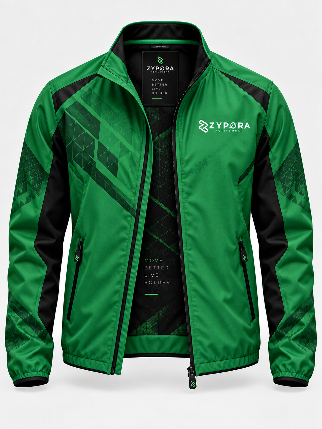 Green and black custom Jackets by Zypora Activewear
