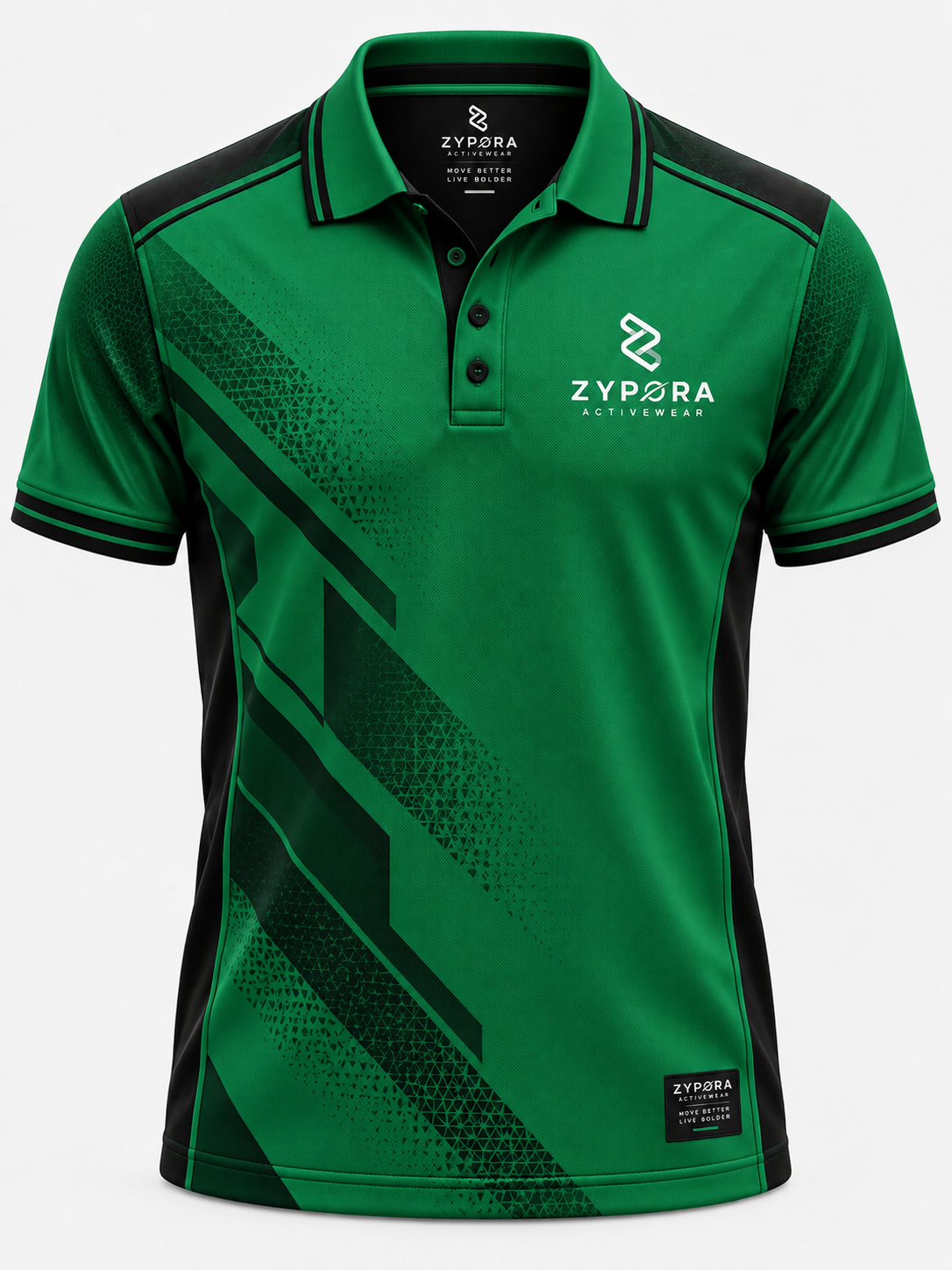 Green and black custom Polo Shirts by Zypora Activewear