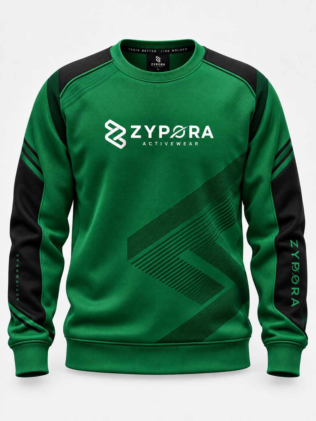 Green and black custom Sweatshirts by Zypora Activewear