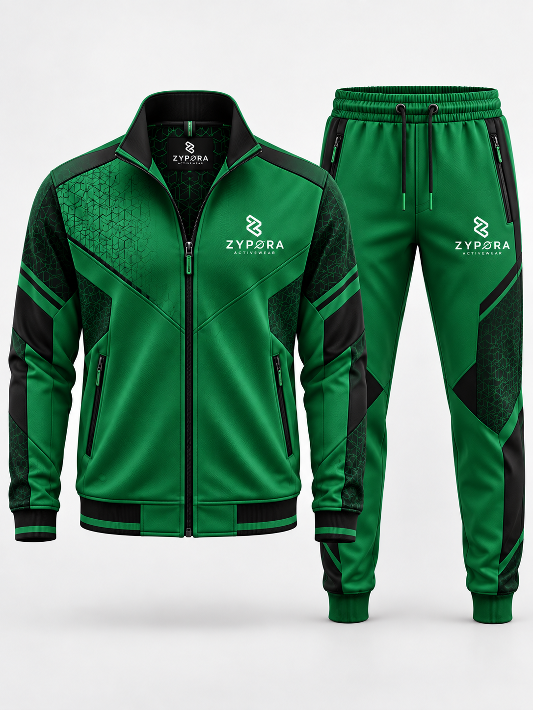 Green and black custom Tracksuits by Zypora Activewear