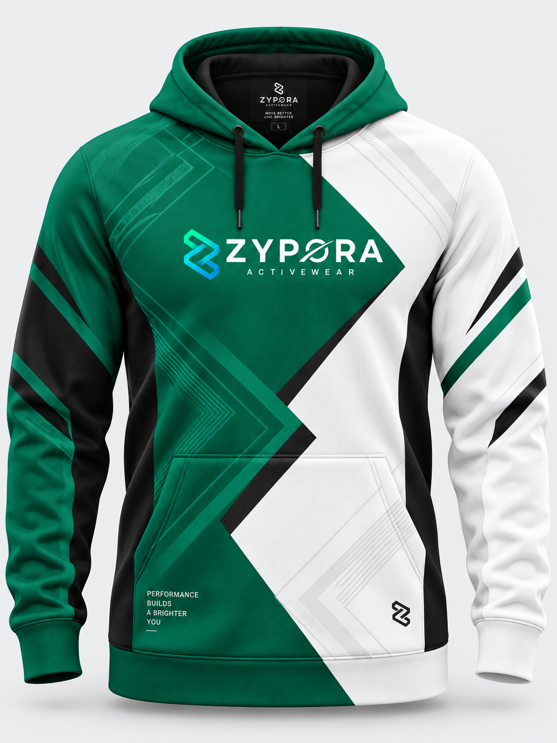 Custom Hoodies - Green White Performance Panel by Zypora Activewear