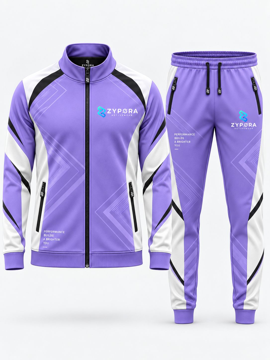 Custom Tracksuits - Lavender White Performance Panel by Zypora Activewear