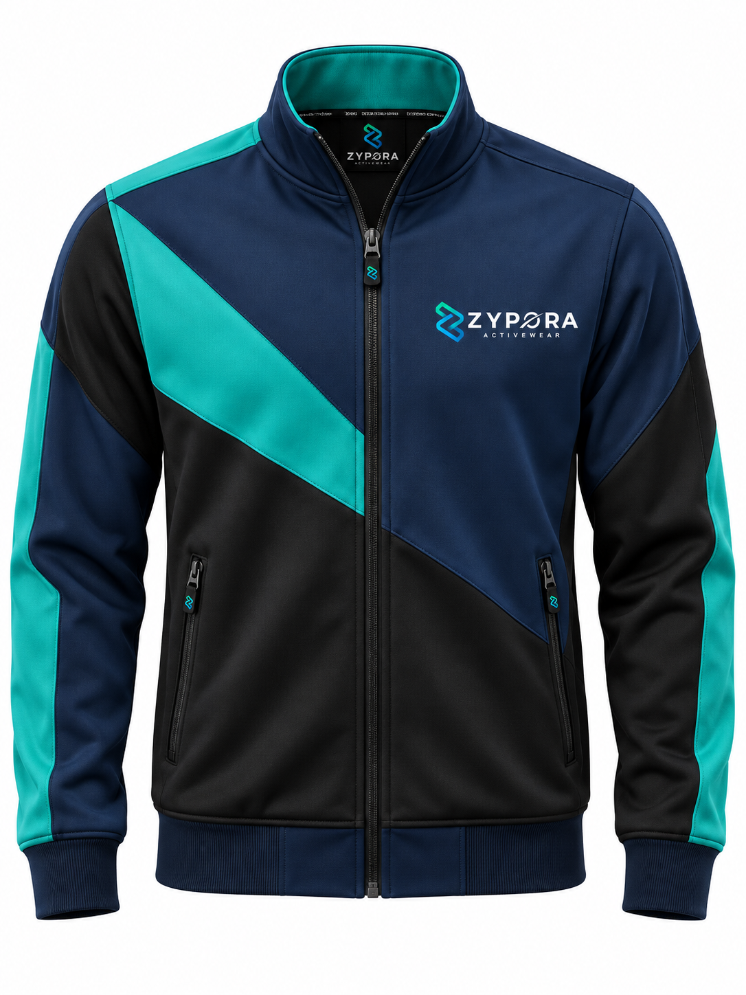 Custom Jacket - Navy Teal Zip Panel by Zypora Activewear