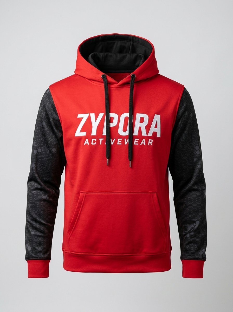 Custom Hoodie - Red Performance Panel - Zypora Activewear Custom Manufacturing