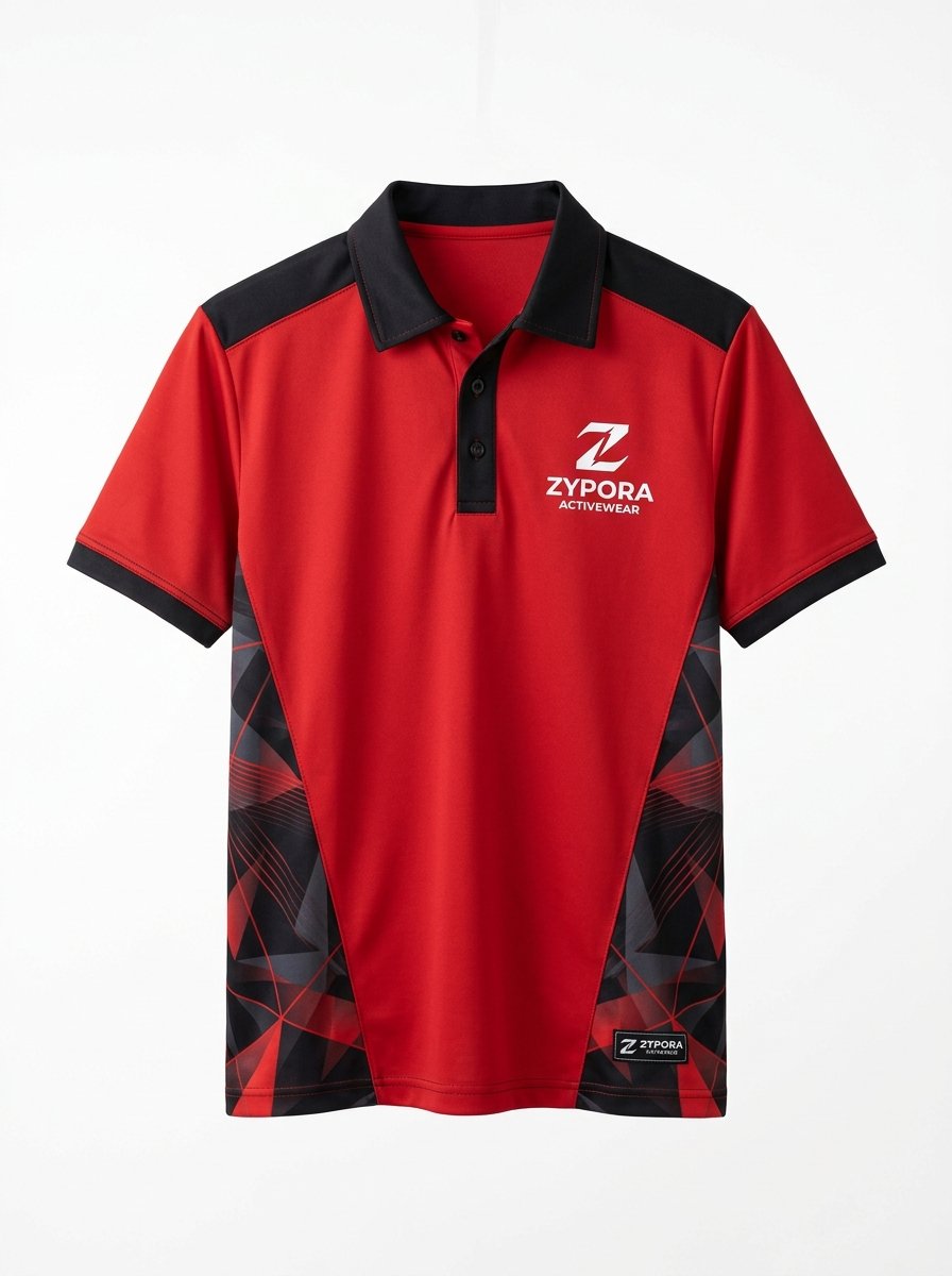 Custom Polo Shirt - Red Sport Panel - Zypora Activewear Custom Manufacturing