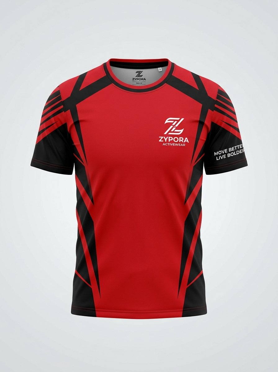 Custom Casual T-Shirt - Red Sport Panel - Zypora Activewear Custom Manufacturing