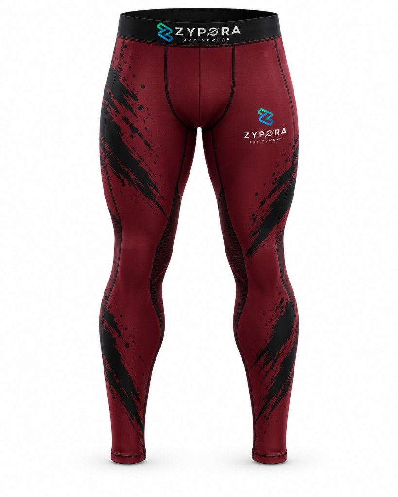Compression Leggings — Maroon Splatter by Zypora Activewear