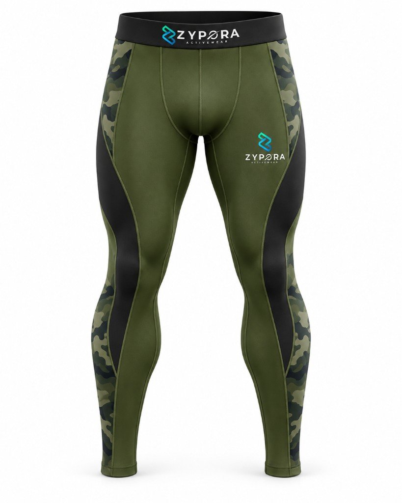 Compression Leggings — Olive / Camo Panel by Zypora Activewear