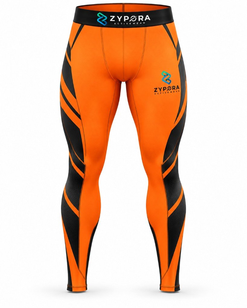 Compression Leggings — Orange / Black Bolt by Zypora Activewear