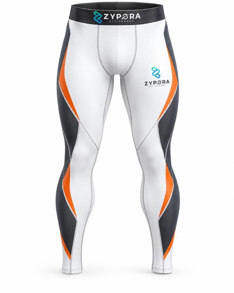 Compression Leggings — White / Orange Panel by Zypora Activewear