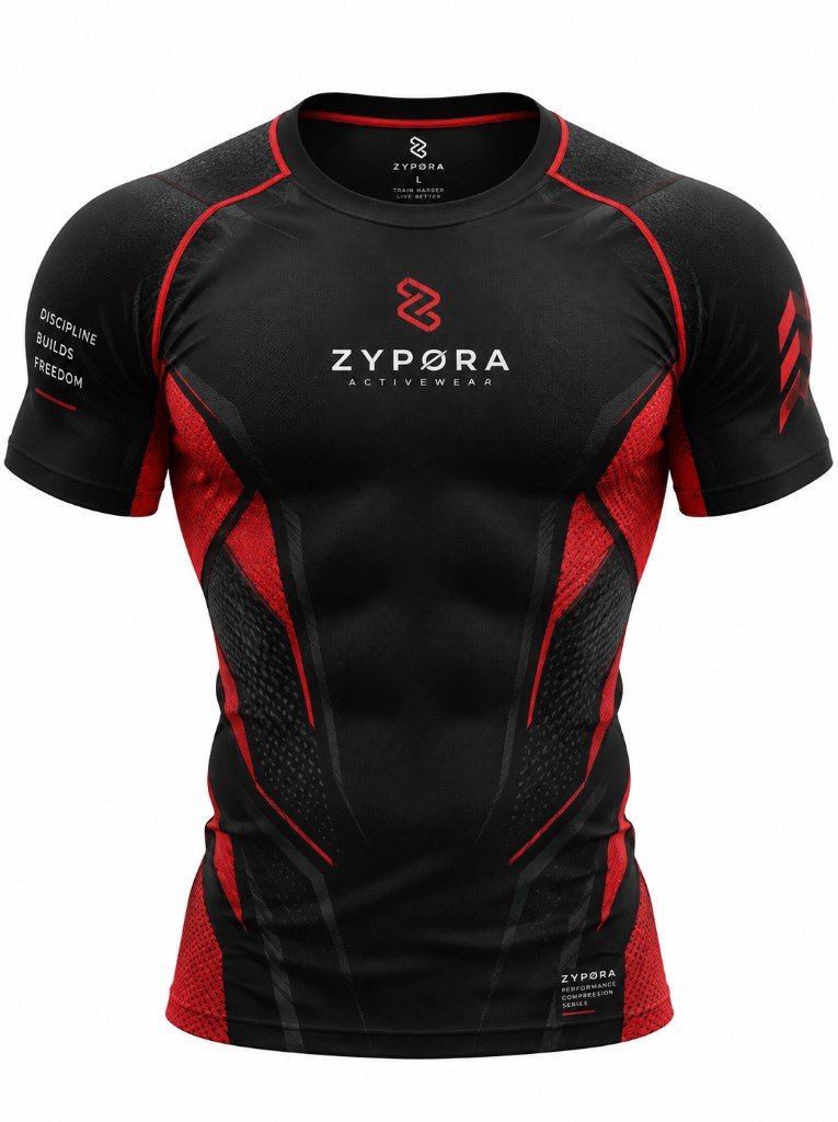 Compression Shirt — Mesh Panel Black / Red by Zypora Activewear