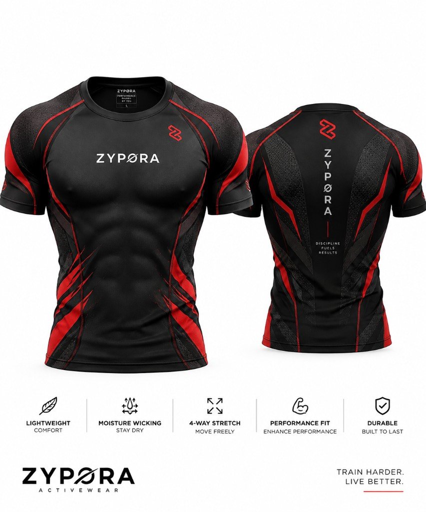 Compression Shirt — Black / Red Team Kit by Zypora Activewear