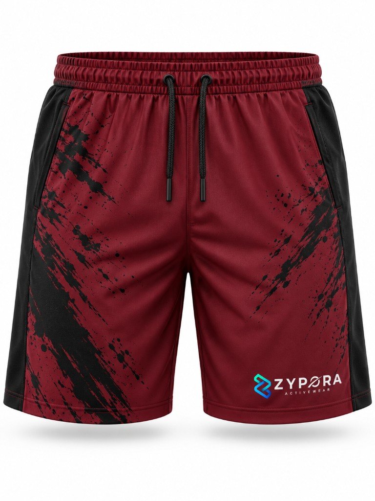 Performance Gym Shorts — Maroon Splatter by Zypora Activewear