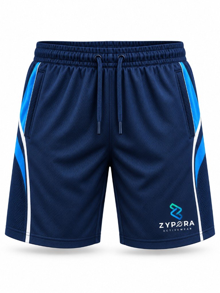 Performance Gym Shorts — Navy Zip Stripe by Zypora Activewear