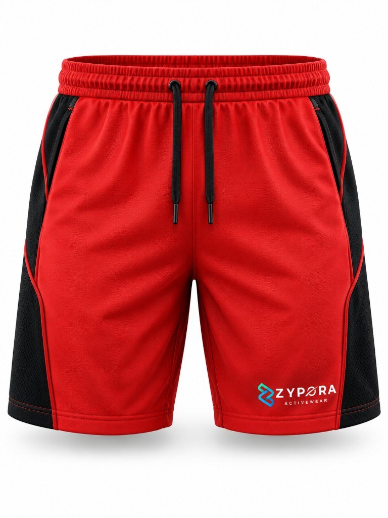 Performance Gym Shorts — Red / Black Mesh by Zypora Activewear
