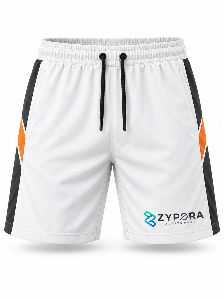 Performance Gym Shorts — White / Orange Block - Zypora Activewear Custom Manufacturing