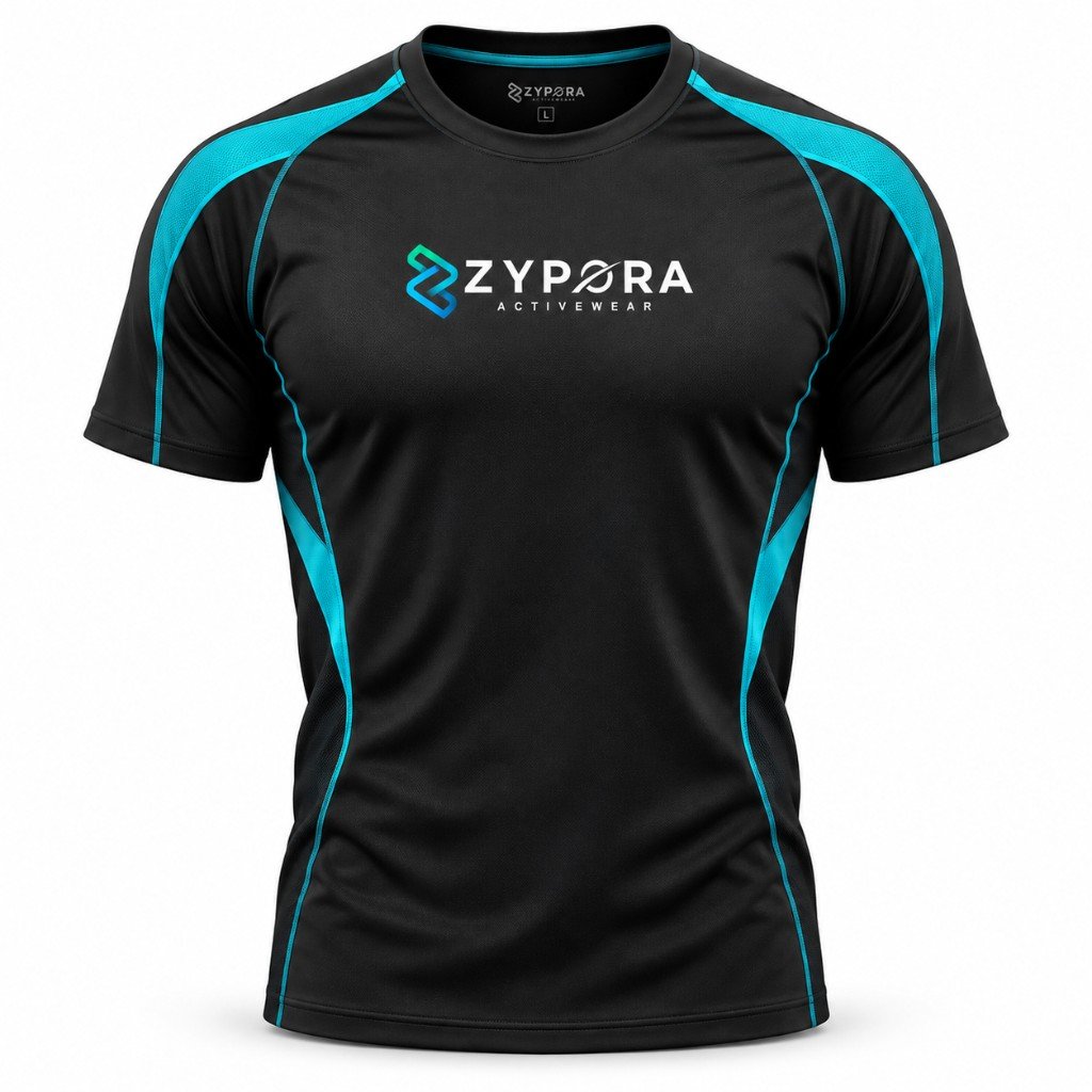 Performance Gym Tee — Black / Cyan Raglan by Zypora Activewear