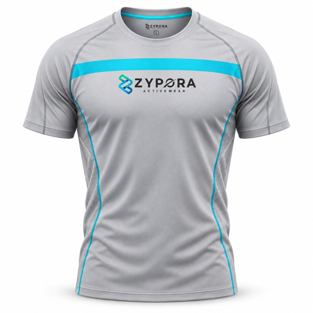 Performance Gym Tee — Grey / Cyan by Zypora Activewear