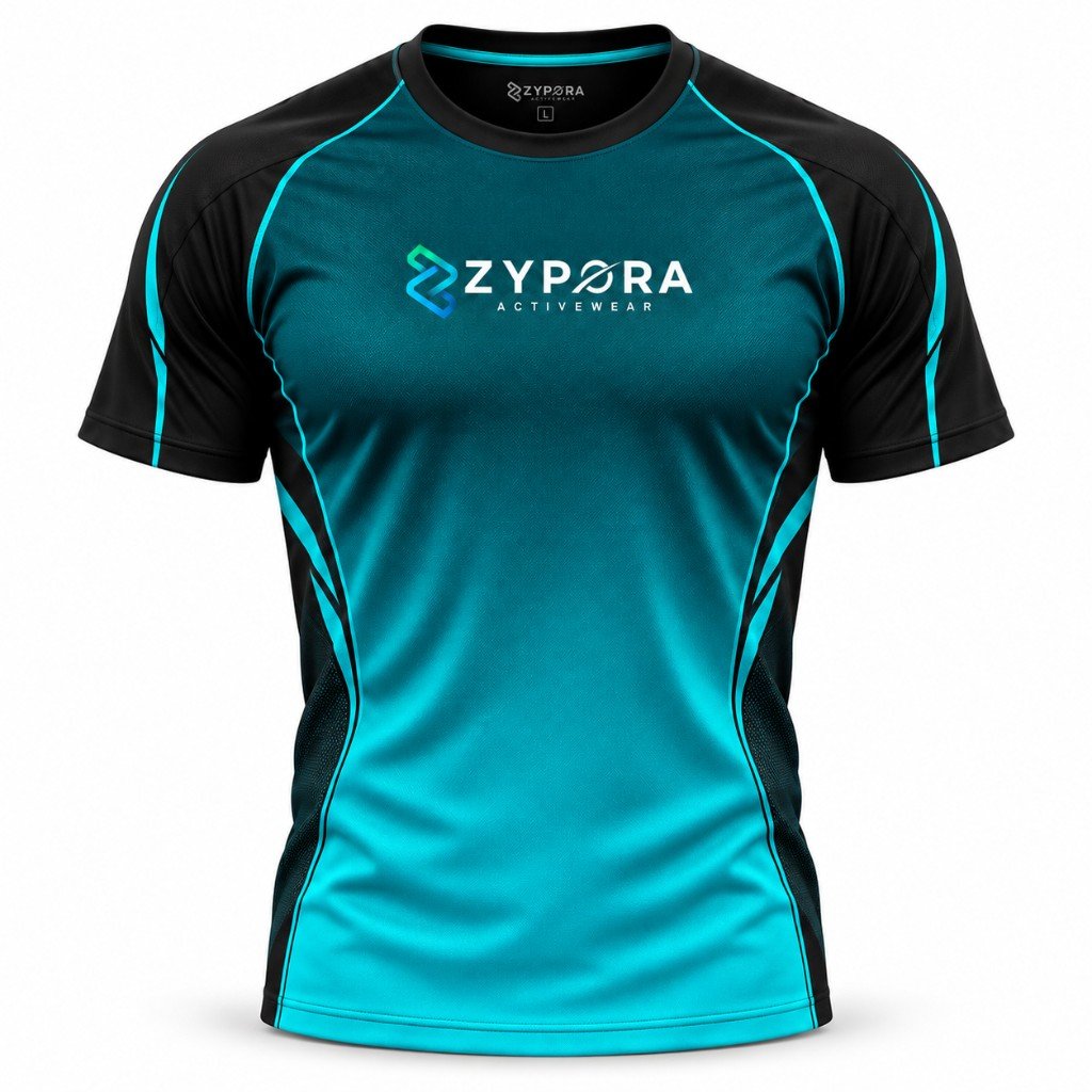Performance Gym Tee — Teal / Black - Zypora Activewear Custom Manufacturing