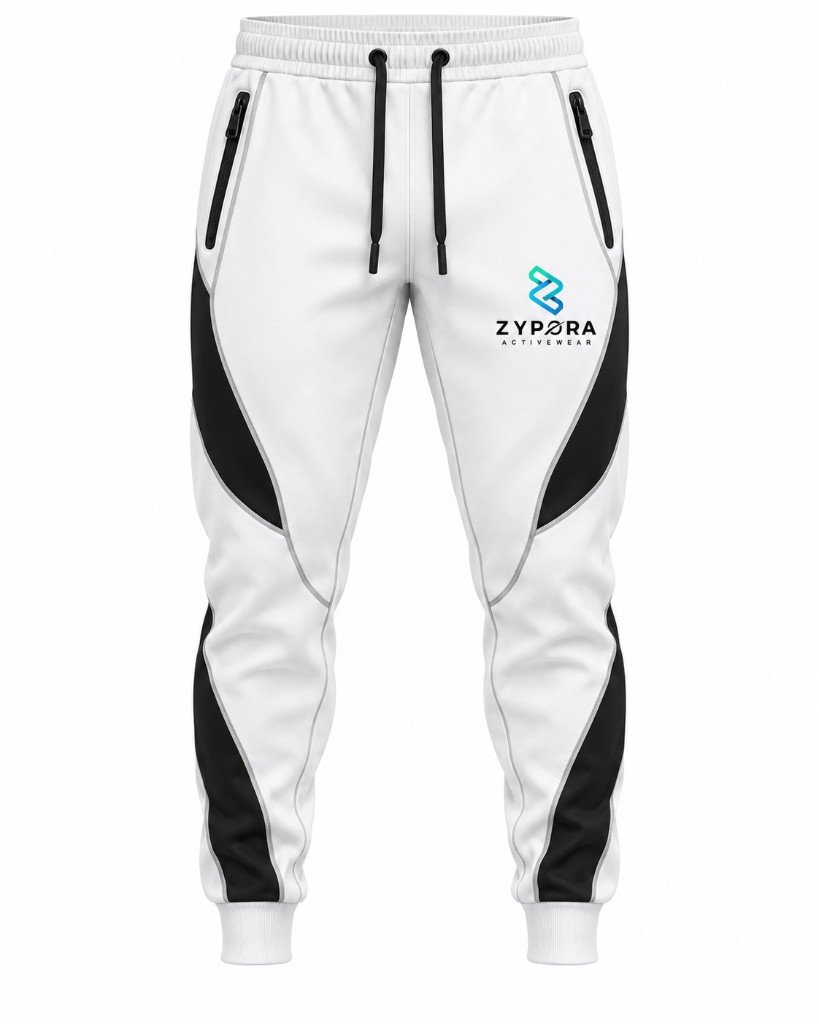Training Joggers — White / Black Panel by Zypora Activewear