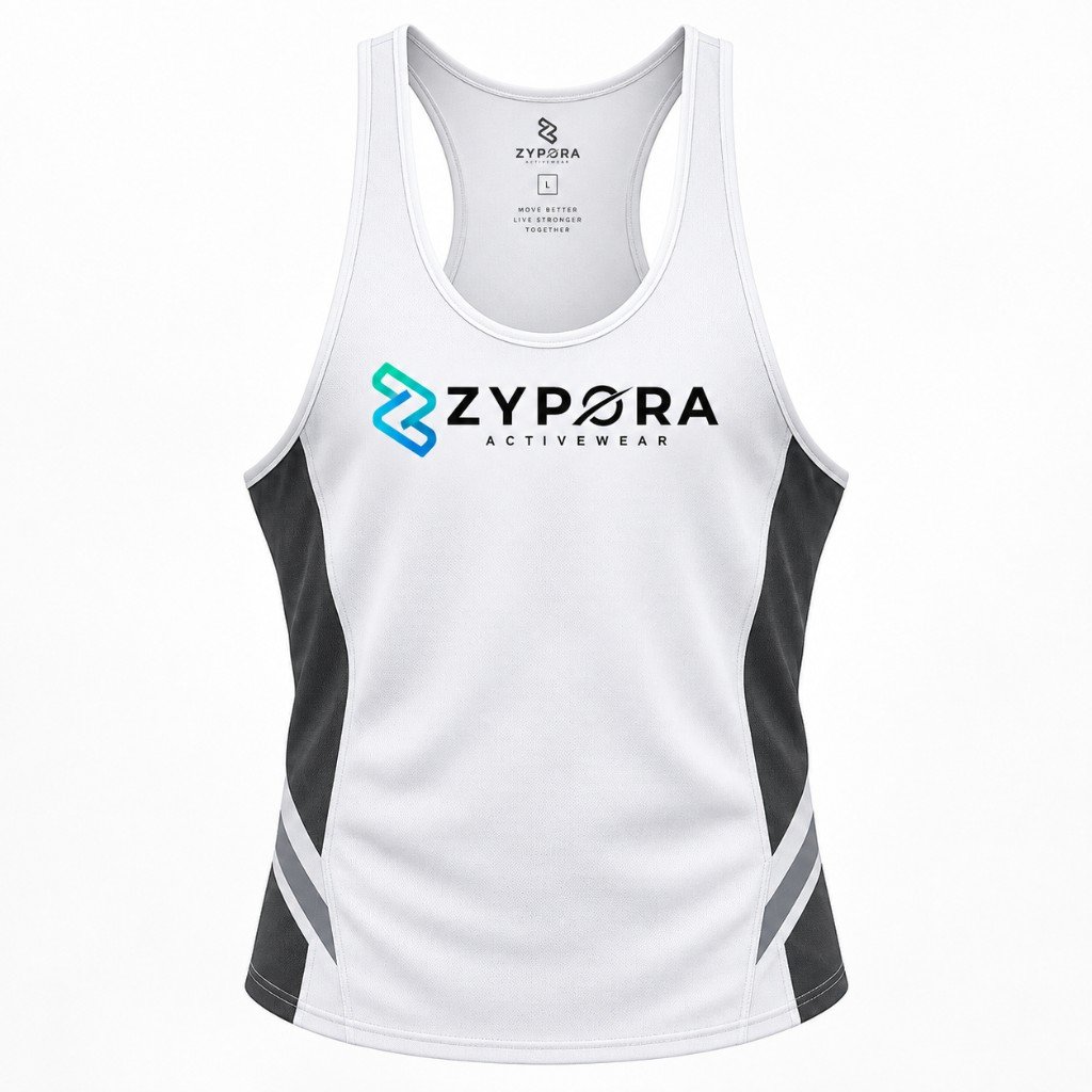 Performance Stringer — White / Charcoal by Zypora Activewear